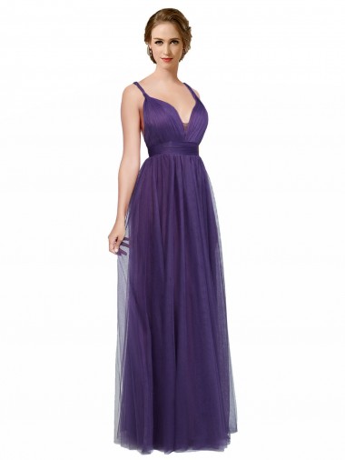 Low Back Purple Tulle Spaghetti Straps Long Sleeveless Bridesmaid Dress Norwich