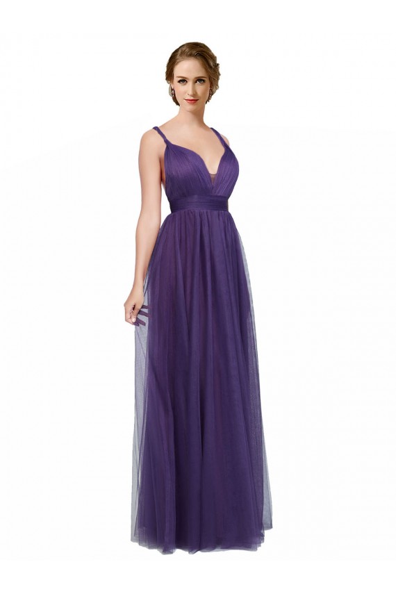 Low Back Purple Tulle Spaghetti Straps Long Sleeveless Bridesmaid Dress Norwich