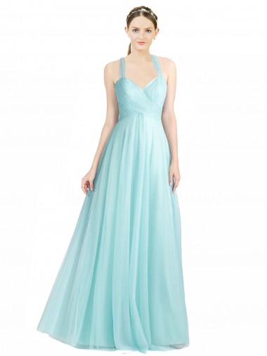Low Back Mint Green Tulle Spaghetti Straps Long Sleeveless Bridesmaid Dress Norwich