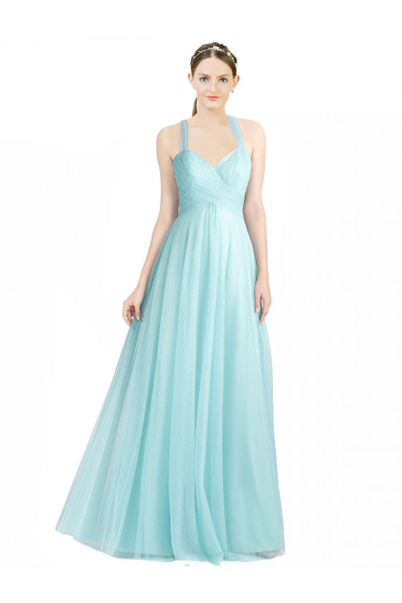 Low Back Mint Green Tulle Spaghetti Straps Long Sleeveless Bridesmaid Dress Norwich