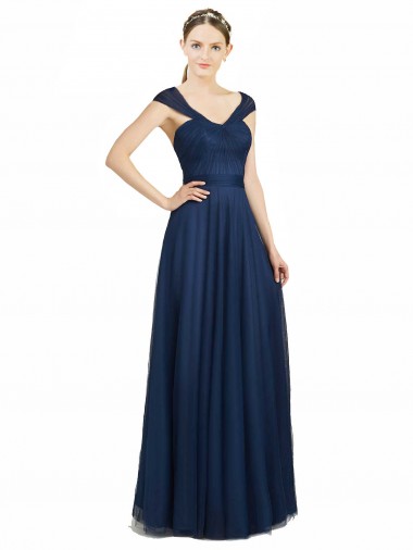 Low Back Tulle V-Neck Long Sleeveless Bridesmaid Dress Norwich