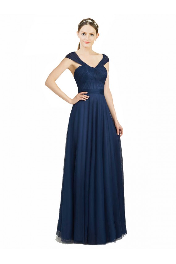 Low Back Tulle V-Neck Long Sleeveless Bridesmaid Dress Norwich