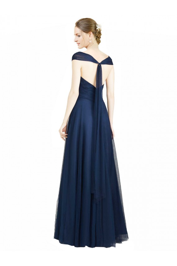 Low Back Tulle V-Neck Long Sleeveless Bridesmaid Dress Norwich