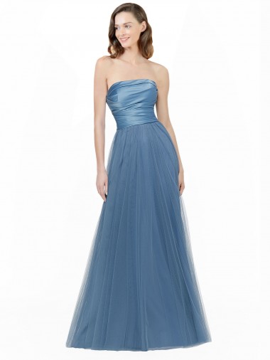 Low Back Satin & Tulle Strapless Long Sleeveless Bridesmaid Dress Norwich