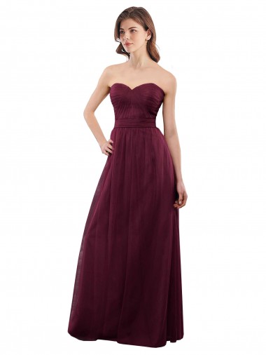 Low Back Burgundy Tulle Sweetheart Long Sleeveless Bridesmaid Dress Norwich