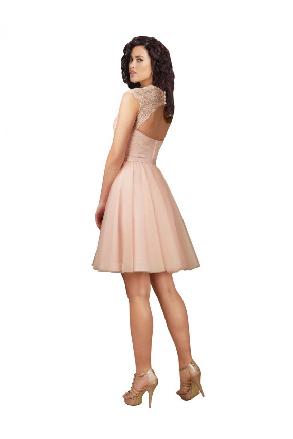 Keyhole Back Tulle & Lace Sweetheart Knee Length Cap Sleeves Bridesmaid Dress Norwich