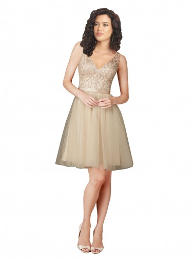 V-Back Tulle & Lace V-Neck Knee Length Sleeveless Bridesmaid Dress Norwich