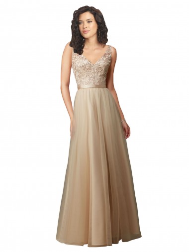 V-Back Tulle & Lace V-Neck Long Sleeveless Bridesmaid Dress Norwich