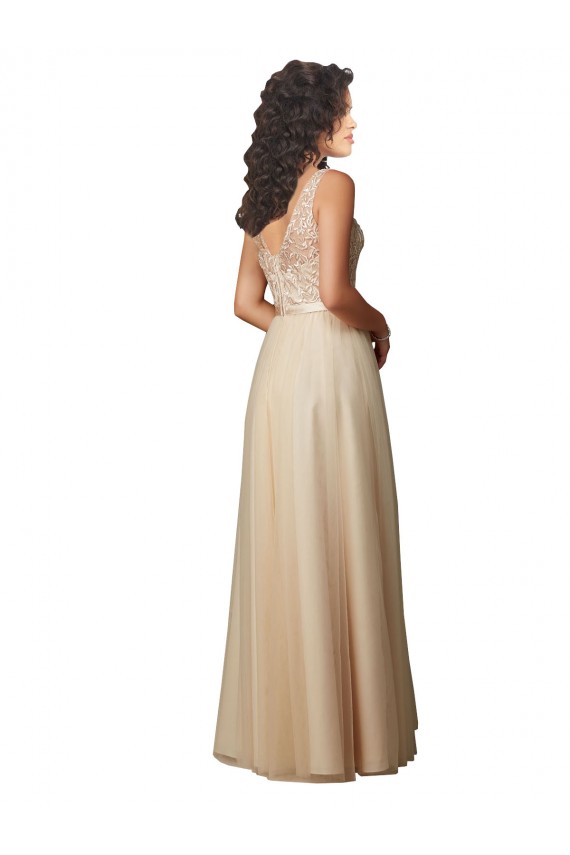 V-Back Tulle & Lace V-Neck Long Sleeveless Bridesmaid Dress Norwich