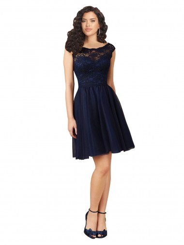 V-Back Tulle & Lace Bateau Neck Knee Length Sleeveless Bridesmaid Dress Norwich