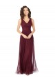 Burgundy Gold Tulle V-Neck Long Sleeveless Bridesmaid Dress Norwich