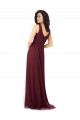 Burgundy Gold Tulle V-Neck Long Sleeveless Bridesmaid Dress Norwich