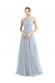 Open Back Light Sky Blue Tulle Halter Neck Long Sleeveless Bridesmaid Dress Norwich