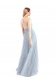 Open Back Light Sky Blue Tulle Halter Neck Long Sleeveless Bridesmaid Dress Norwich