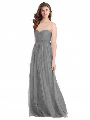 Slate Grey Tulle Sweetheart Long Sleeveless Bridesmaid Gown Norwich