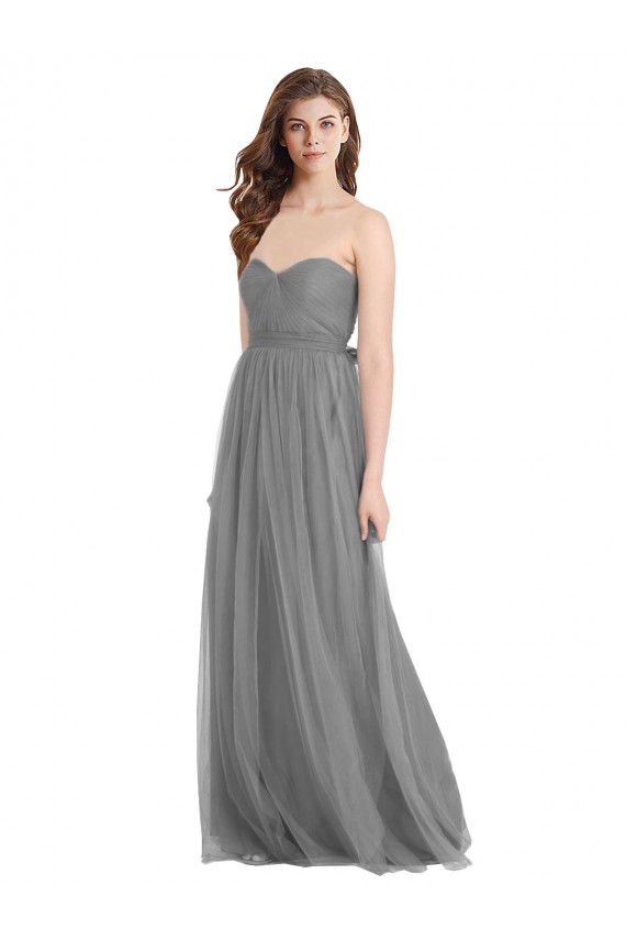 Slate Grey Tulle Sweetheart Long Sleeveless Bridesmaid Gown Norwich