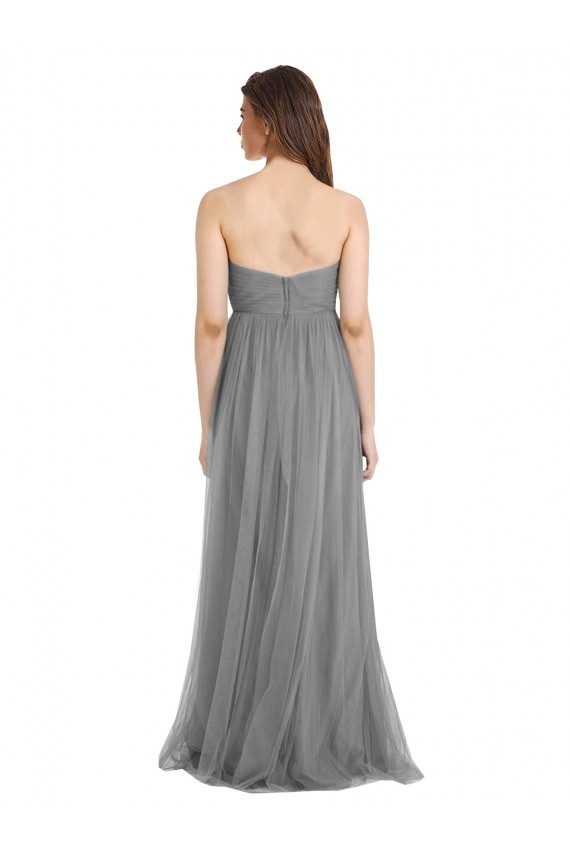 Slate Grey Tulle Sweetheart Long Sleeveless Bridesmaid Gown Norwich