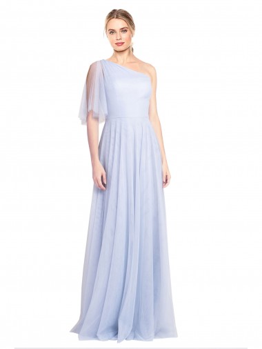 Tulle One Shoulder Long Flutter Sleeves Bridesmaid Dress Norwich
