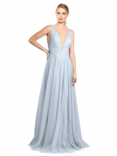 V-Back Tulle Spaghetti Straps Long Floor Length Sleeveless Bridesmaid Dress Norwich