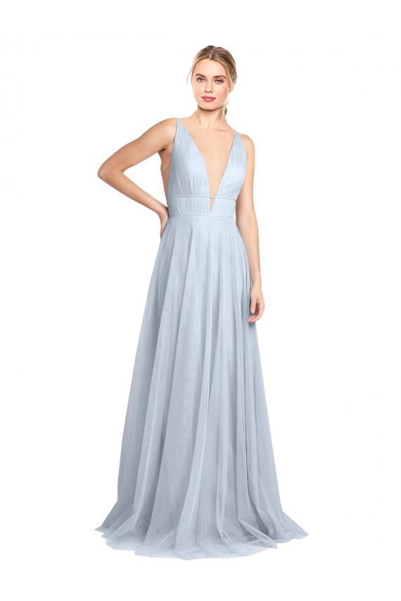 V-Back Tulle Spaghetti Straps Long Floor Length Sleeveless Bridesmaid Dress Norwich