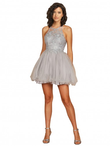 Open Back Tulle Halter Neck Short Sleeveless Bridesmaid Dress Norwich
