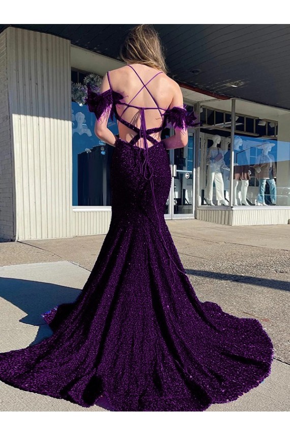 Velvet Sequin Spaghetti Straps Court Train Sleeveless Prom Dress / Evening Dress Norwich