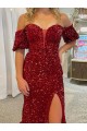 Velvet Sequin Off the Shoulder Court Train Short Sleeves Prom Dress / Evening Dress Norwich