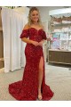 Velvet Sequin Off the Shoulder Court Train Short Sleeves Prom Dress / Evening Dress Norwich