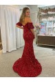 Velvet Sequin Off the Shoulder Court Train Short Sleeves Prom Dress / Evening Dress Norwich