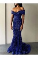 Velvet Sequin Off the Shoulder Sweep Train Sleeveless Prom Dresses Norwich