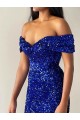 Velvet Sequin Off the Shoulder Sweep Train Sleeveless Prom Dresses Norwich
