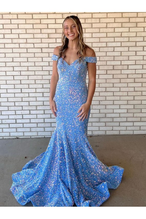 Velvet Sequin Off the Shoulder Long Sleeveless Prom Dress / Evening Dress Norwich