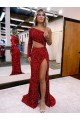 Velvet Sequin One Shoulder Sweep Train Long Sleeves Evening Dress Norwich