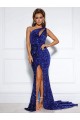 Velvet Sequin One Shoulder Court Train Sleeveless Prom Dress / Evening Dress Norwich