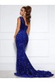 Velvet Sequin One Shoulder Court Train Sleeveless Prom Dress / Evening Dress Norwich