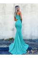 Velvet Sequin One Shoulder Sweep Train Sleeveless Prom Dresses Norwich