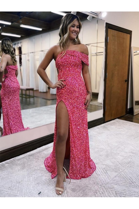 Velvet Sequin One Shoulder Sweep Train Sleeveless Evening Gown Norwich