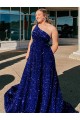 Velvet Sequin One Shoulder Sweep Train Sleeveless Prom Dress / Evening Gown Norwich