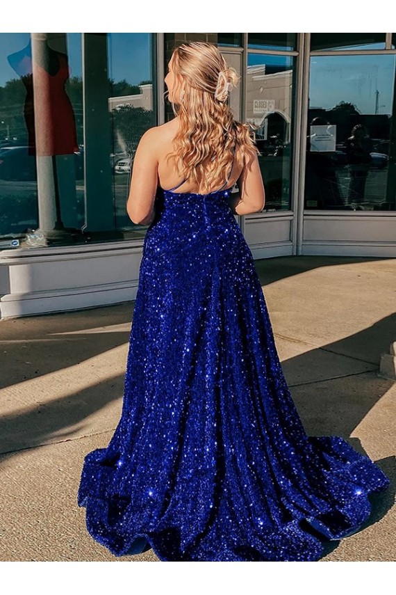 Velvet Sequin One Shoulder Sweep Train Sleeveless Prom Dress / Evening Gown Norwich