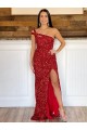 Velvet Sequin One Shoulder Sweep Train Sleeveless Prom Dress Norwich
