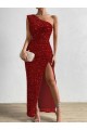 Velvet Sequin One Shoulder Long Sleeveless Prom Dress / Evening Dress Norwich