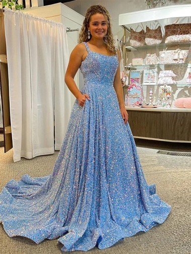 Velvet Sequin Scoop Neck Court Train Sleeveless Prom Dress / Evening Dress Norwich