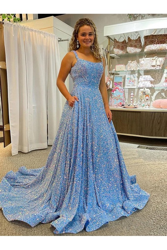 Velvet Sequin Scoop Neck Court Train Sleeveless Prom Dress / Evening Dress Norwich