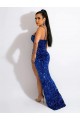 Royal Blue Velvet Sequin Spaghetti Straps Sweep Train Sleeveless Evening Dress Norwich