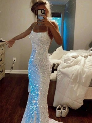 Velvet Sequin Spaghetti Straps Sweep Train Sleeveless Evening Dress Norwich