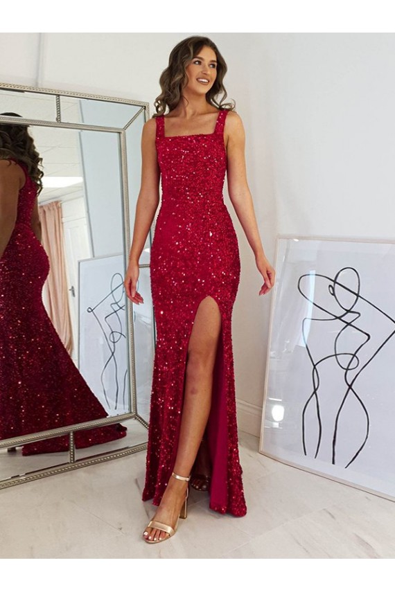 Velvet Sequin Square Neck Long Sleeveless Prom Dress Norwich