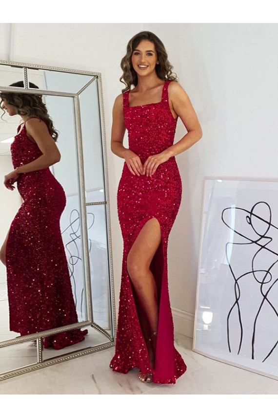 Velvet Sequin Square Neck Long Sleeveless Prom Dress Norwich