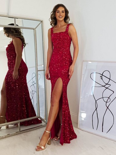 Velvet Sequin Square Neck Long Sleeveless Prom Dress Norwich