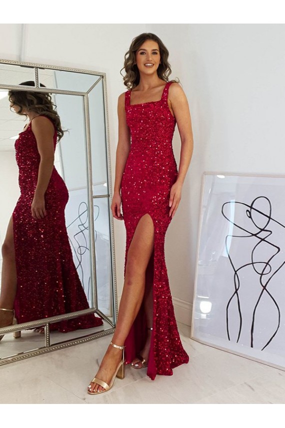 Velvet Sequin Square Neck Long Sleeveless Prom Dress Norwich