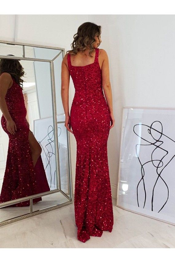 Velvet Sequin Square Neck Long Sleeveless Prom Dress Norwich